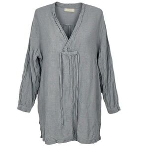 CP Shades Blue Stripe Linen Blend Dress Shirt Tunic Size Medium Tie Strings - CJ